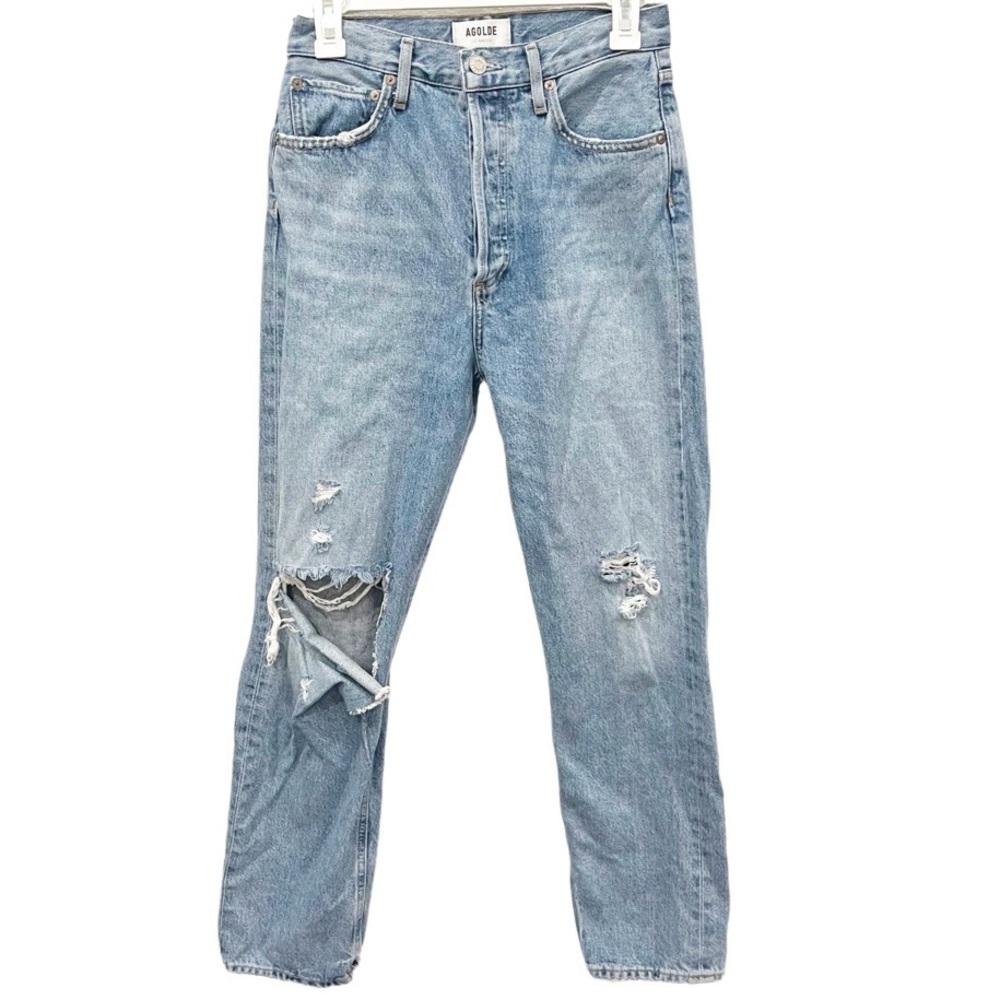 Agolde Jeans Women's 25 Riley Straigt Leg Cropped Destroyed Button Fly